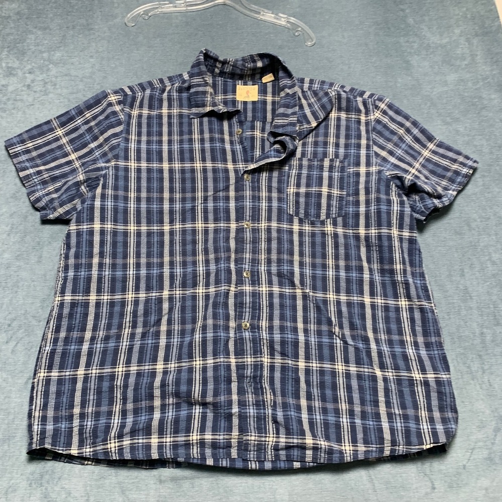 Redhead Flannel Shirt Mens 3XL Navy Blue Plaid Short Sleeve Button Up Casual‎